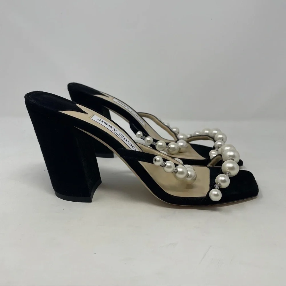 Jimmy Choo Amara 85mm Pearl Embellished Suede Heeled Sandals - NWT - Picture 6 of 16